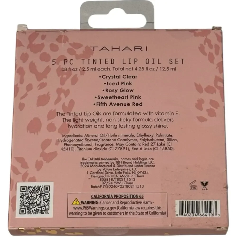Tahari Hydrating Five Piece  Tinted Lip Oil Set New in Box